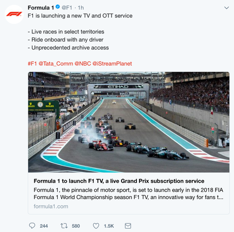 F1's since-deleted announcement that tagged NBC.